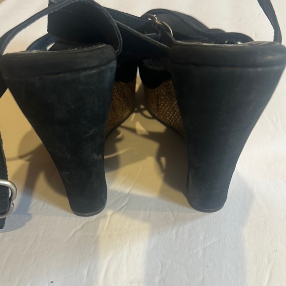 UGG Ariah Black suede w Nubick snake Gold heels Wedge Sandals wrap around ankle - Picture 8 of 9